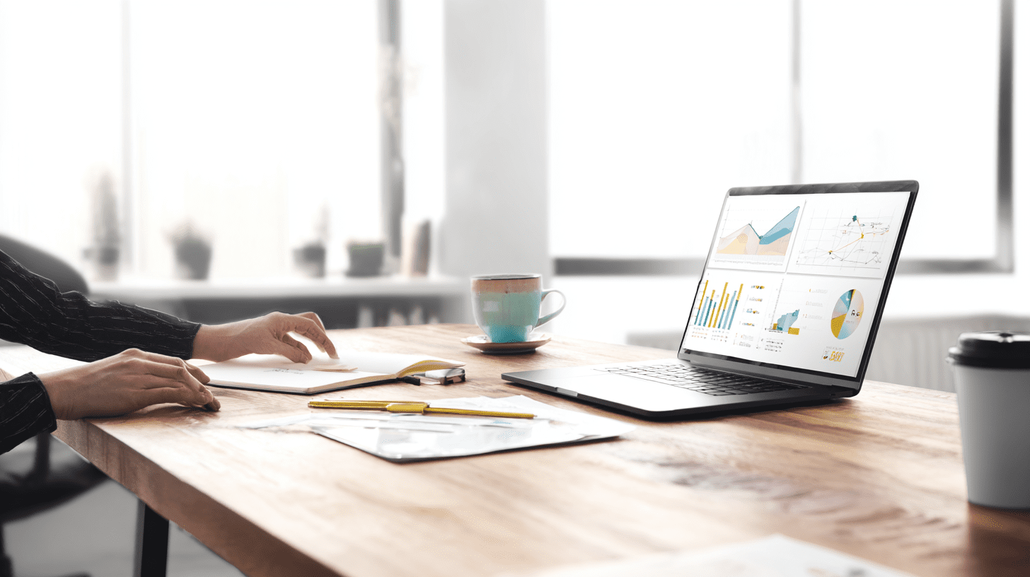 Przedsiębiorca analizujący na laptopie, ile kosztuje reklama w Google i planujący budżet kampanii marketingowej.