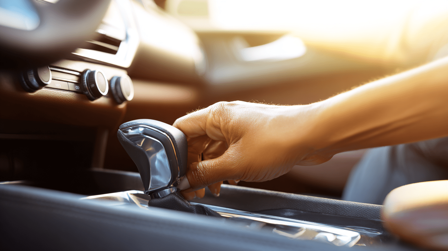 Wnętrze nowoczesnego samochodu z widocznym lewarkiem automatycznej skrzyni biegów, obrazujące komfort obsługi automatu.