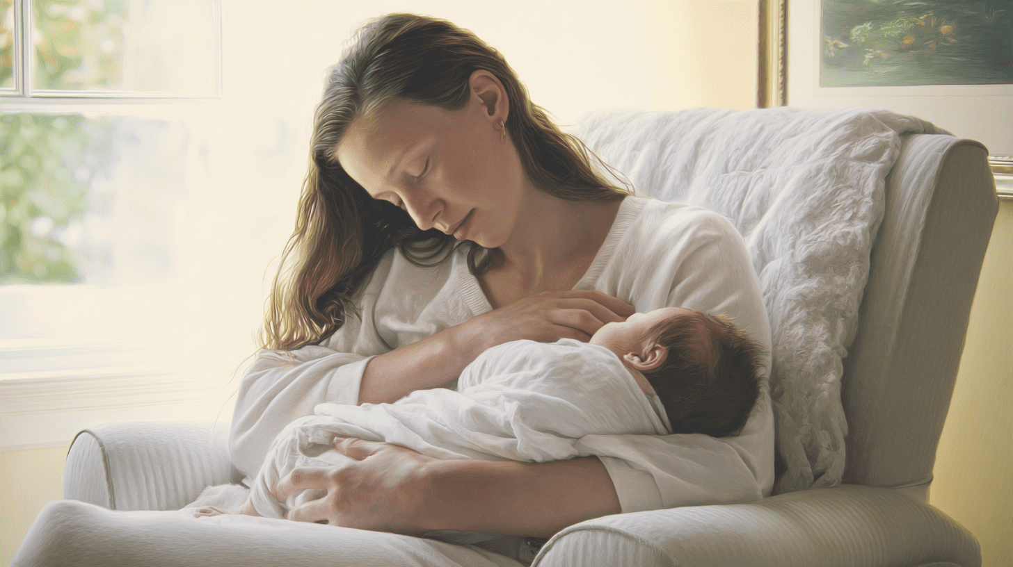 Młoda mama trzymająca w ramionach noworodka, co jest pięknym obrazem początków macierzyństwa i budowania niezwykłej więzi.