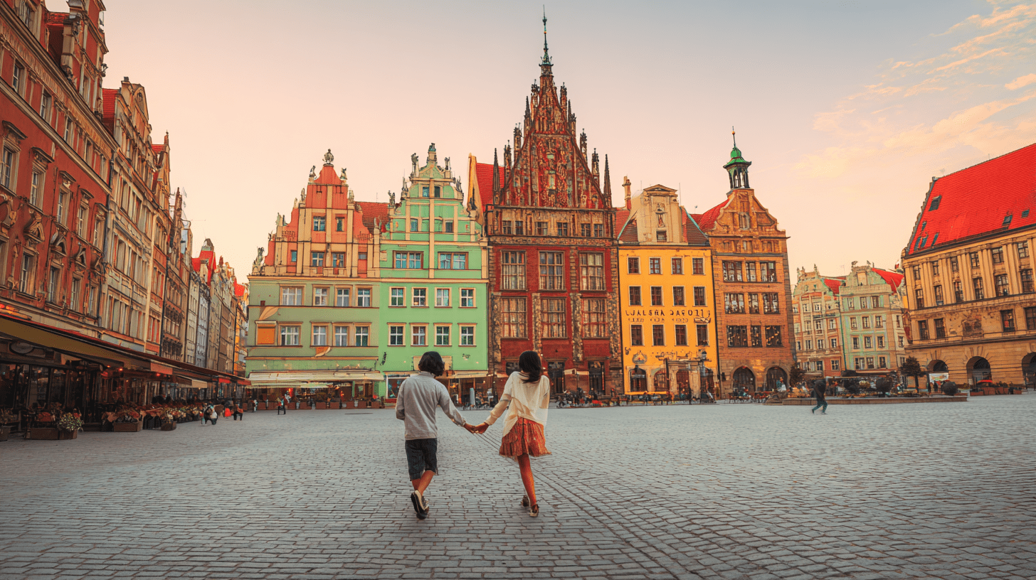 Wrocław atrakcje – turyści spacerujący po zabytkowym Rynku i podziwiający architekturę Starego Miasta.