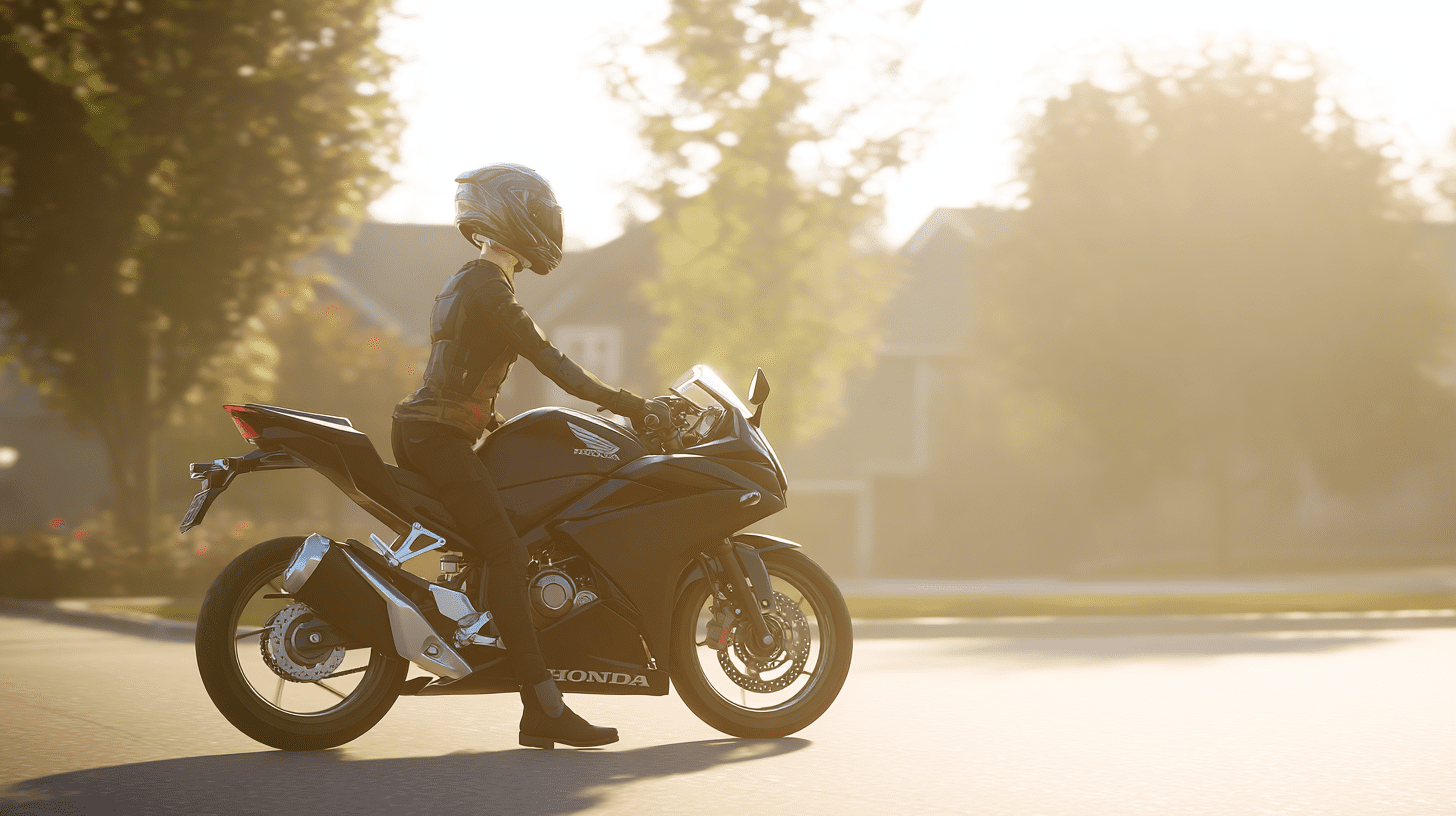 Motocyklista na sportowym motocyklu 125, ilustrujący temat Honda CBR 125 z automatyczną skrzynią biegów.