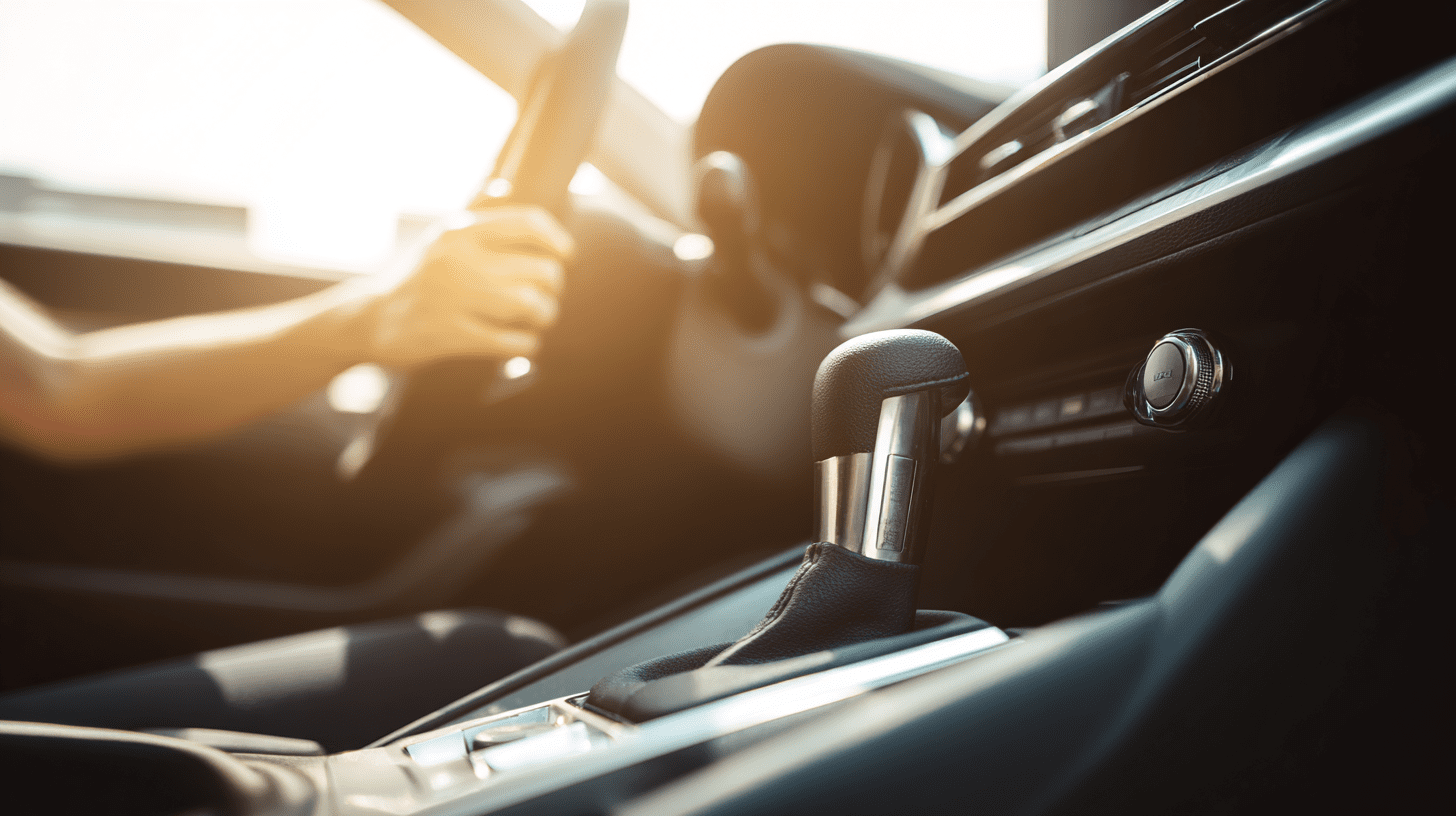 Wnętrze samochodu z widocznym drążkiem automatycznej skrzyni biegów, symbolizujące najlepsze skrzynie automatyczne i komfortową jazdę.