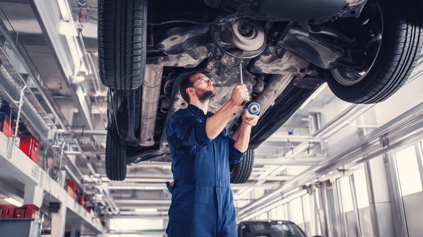 Profesjonalny mechanik diagnozujący stan automatycznej skrzyni biegów w nowoczesnym warsztacie samochodowym w Warszawie.