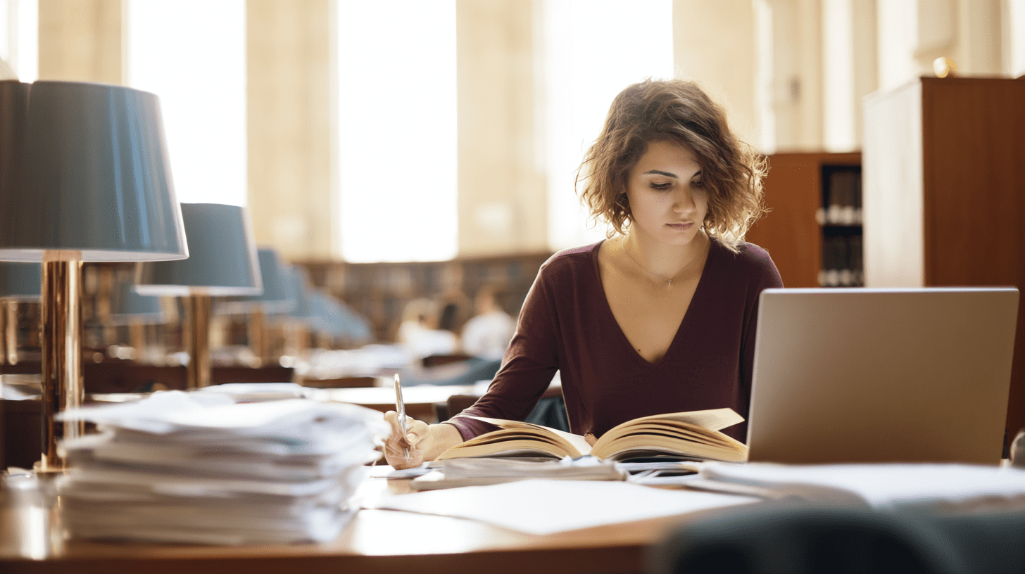 Student prawa podczas nauki w bibliotece, przygotowanie do zajęć na kierunku prawo uni wroc.